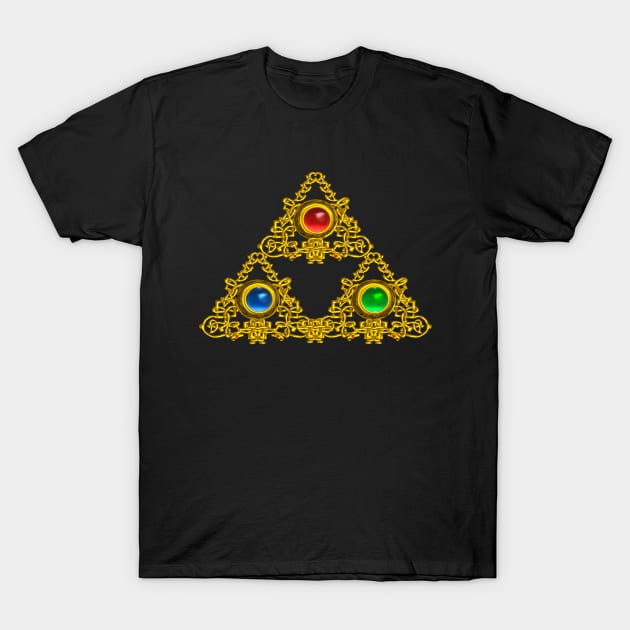 MAGIC ELFIC TALISMAN /GOLD TRIANGLE WITH GEMSTONES IN BLACK T-Shirt by BulganLumini